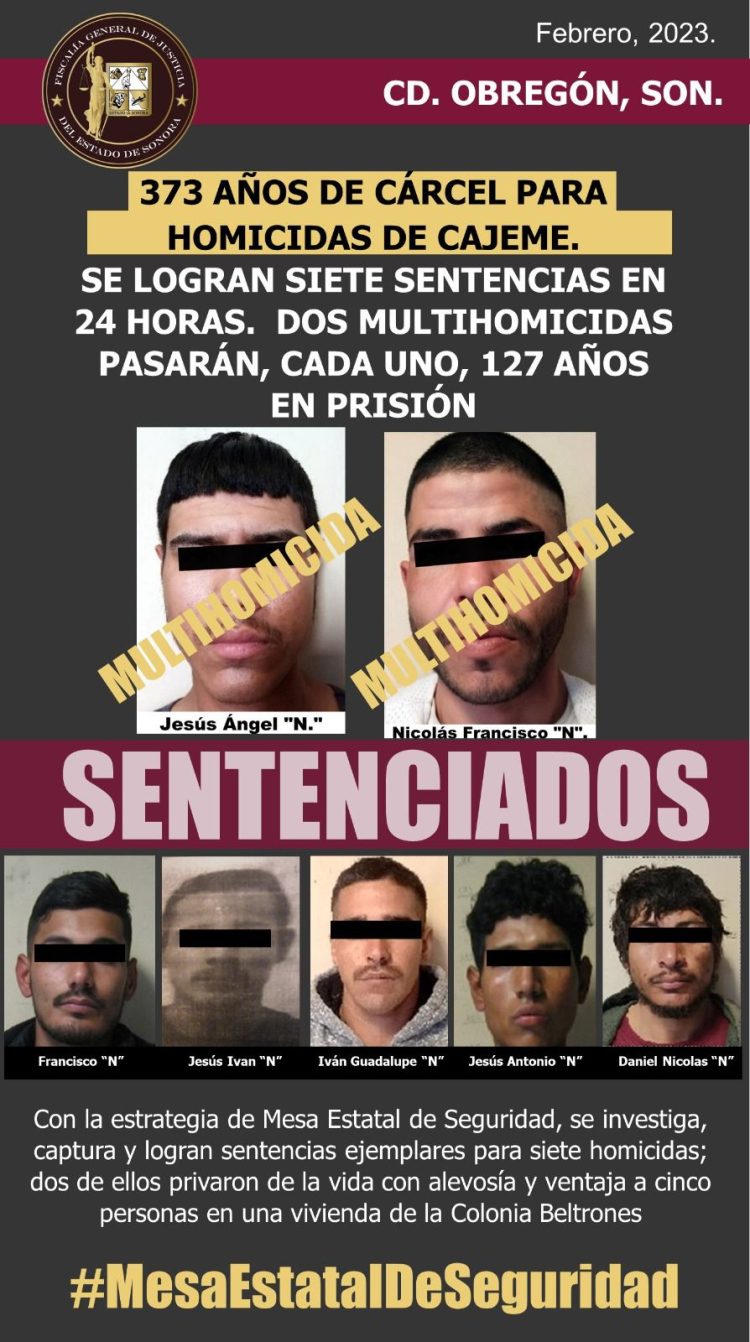 SE LOGRAN SIETE SENTENCIAS EN 24 HORAS, DOS MULTIHOMICIDAS PASARÁN, CADA UNO, 127 AÑOS EN PRISIÓN