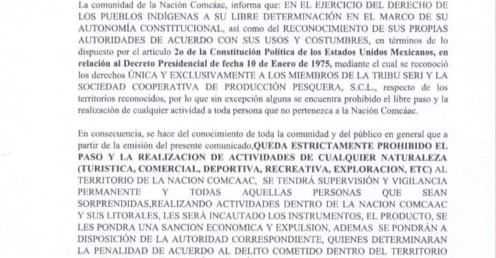 Nación Seri prohíbe acceso a territorio sagrado en El Desemboque