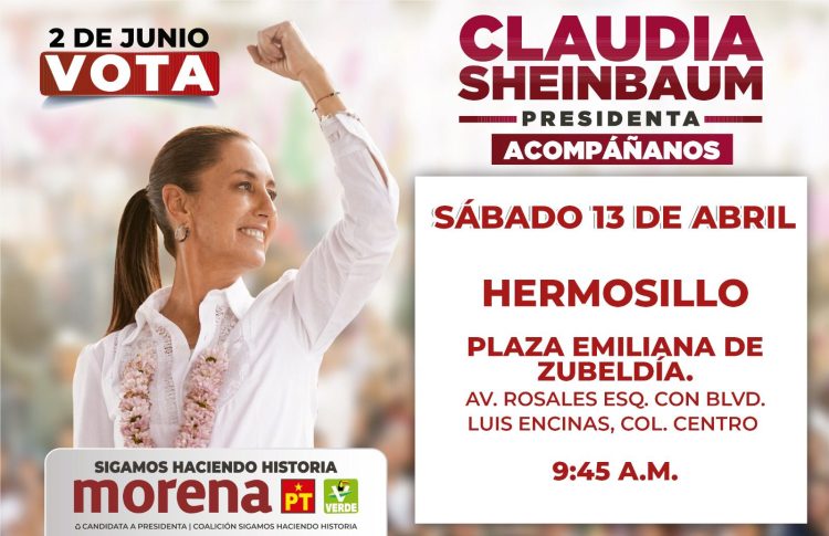Viene Claudia Sheinbaum a mitin en Hermosillo