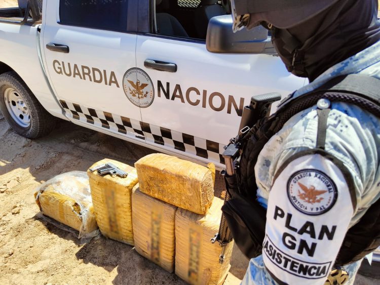 EN SONORA, GUARDIA NACIONAL DECOMISA CARGAMENTO DE APARENTE MARIHUANA