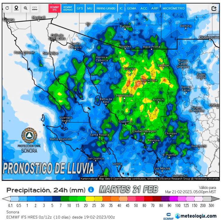 SE ESPERAN LLUVIAS EN LA REGION CENTRO Y SUR DE SONORA DEBIDO A LA SÉPTIMA TORMENTA INVERNAL 