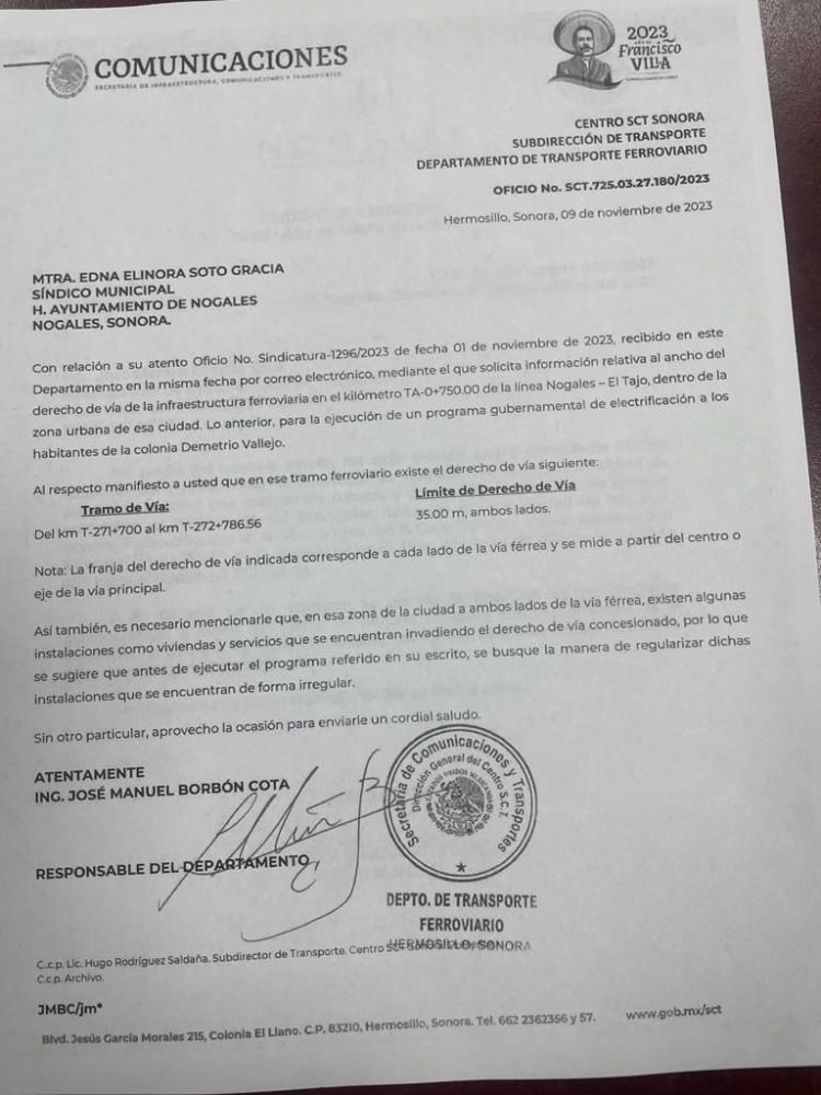 Invadido, derecho de vía en Nogales