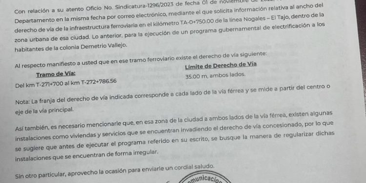 Invadido, derecho de vía en Nogales