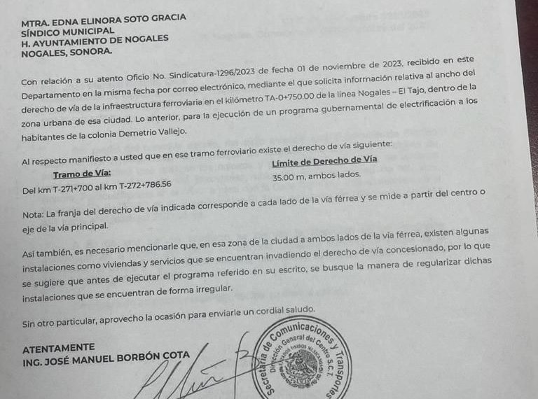 Invadido, derecho de vía en Nogales