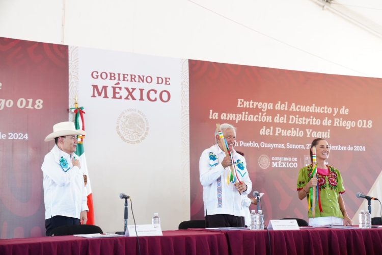 Pueblos yaquis reconocen a presidente López Obrador y a Gobernador Durazo y agradecen continuidad de Plan de Justicia a presidenta Sheinbaum