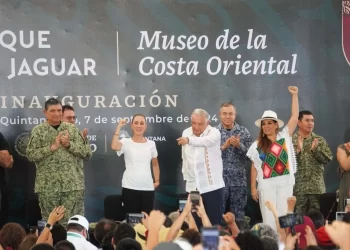Inauguran AMLO y Sheinbaum el Parque del Jaguar en Quintana Roo