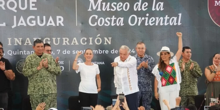 Inauguran AMLO y Sheinbaum el Parque del Jaguar en Quintana Roo