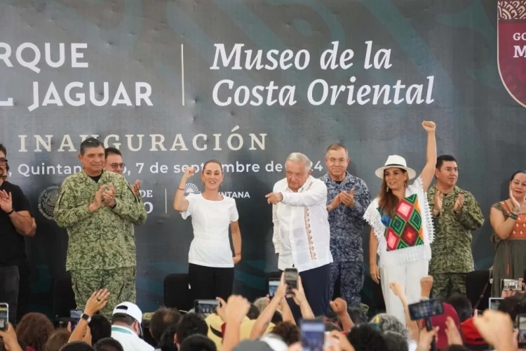 Inauguran AMLO y Sheinbaum el Parque del Jaguar en Quintana Roo