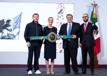 Presidenta Claudia Sheinbaum anuncia, en compañía del “Canelo”, próxima clase de box más grande del mundo el 6 de abril de 2025