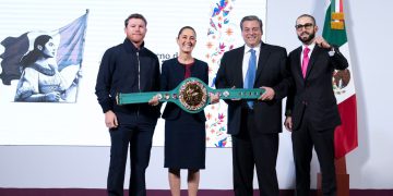 Presidenta Claudia Sheinbaum anuncia, en compañía del “Canelo”, próxima clase de box más grande del mundo el 6 de abril de 2025
