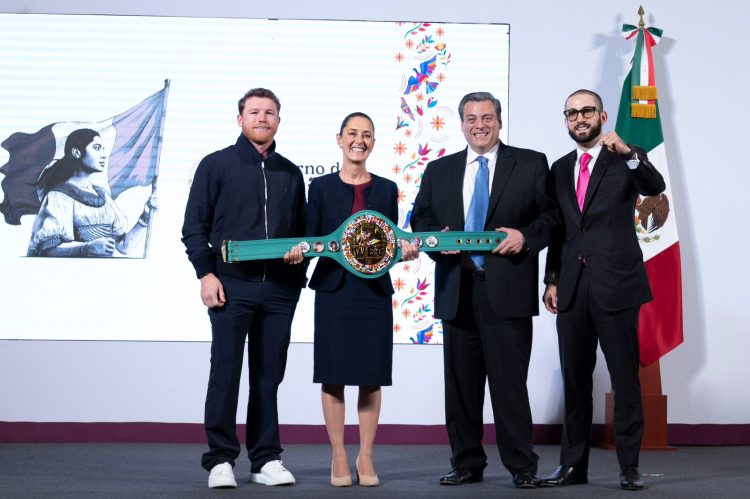 Presidenta Claudia Sheinbaum anuncia, en compañía del “Canelo”, próxima clase de box más grande del mundo el 6 de abril de 2025