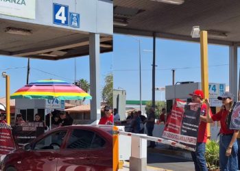 Maestros en liberan en la región Yaqui y otros municipios del sur de Sonora caseta de cobro número 150 en protesta contra la Ley del ISSSTE