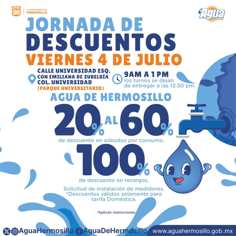Agua de Hermosillo invita a su Jornada de Descuentos en colonia Universidad