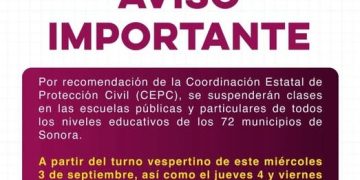 Emite Gobierno de Sonora medidas preventivas para el sector educativo ante pronóstico de lluvias: SEC