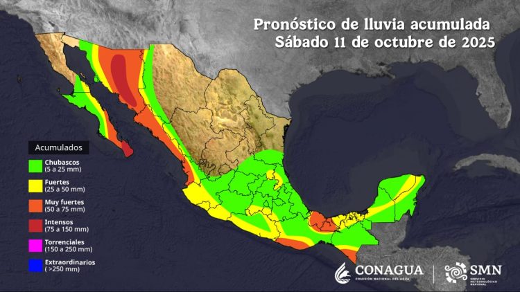 Se pronostican lluvias de intensas a torrenciales para Sonora durante este fin de semana, debido a Raymond y el frente frío número 6