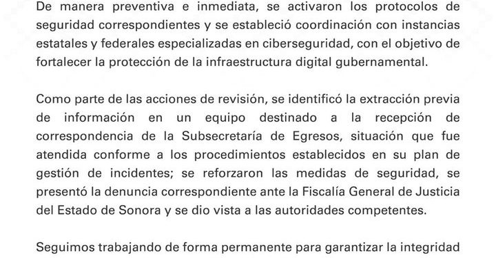 Detectan actividad sospechosa en plataformas del Gobierno de Sonora y refuerzan ciberseguridad