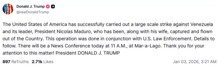 EU captura al presidente de Venezuela, anuncia Trump, Termina la era de Nicolás Maduro