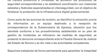 Detectan actividad sospechosa en plataformas del Gobierno de Sonora y refuerzan ciberseguridad
